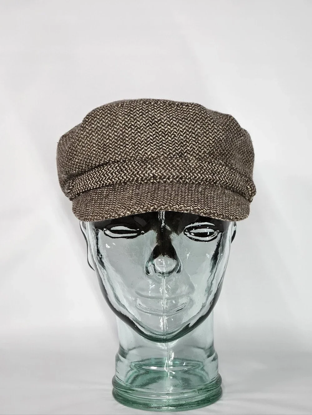 🛑SOLD🛑 Newsboy Cap 23-24" Tweed Baker Boy Brown Cream Gold Wool Fisherman - Picture 2 of 8